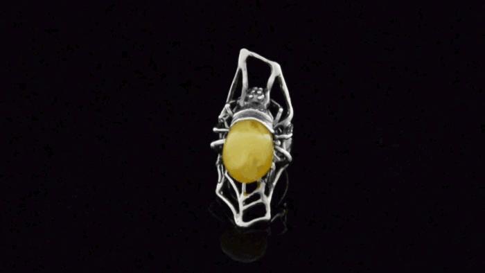 Sterling Silver and Natural Baltic Amber Spider Ring Gif
